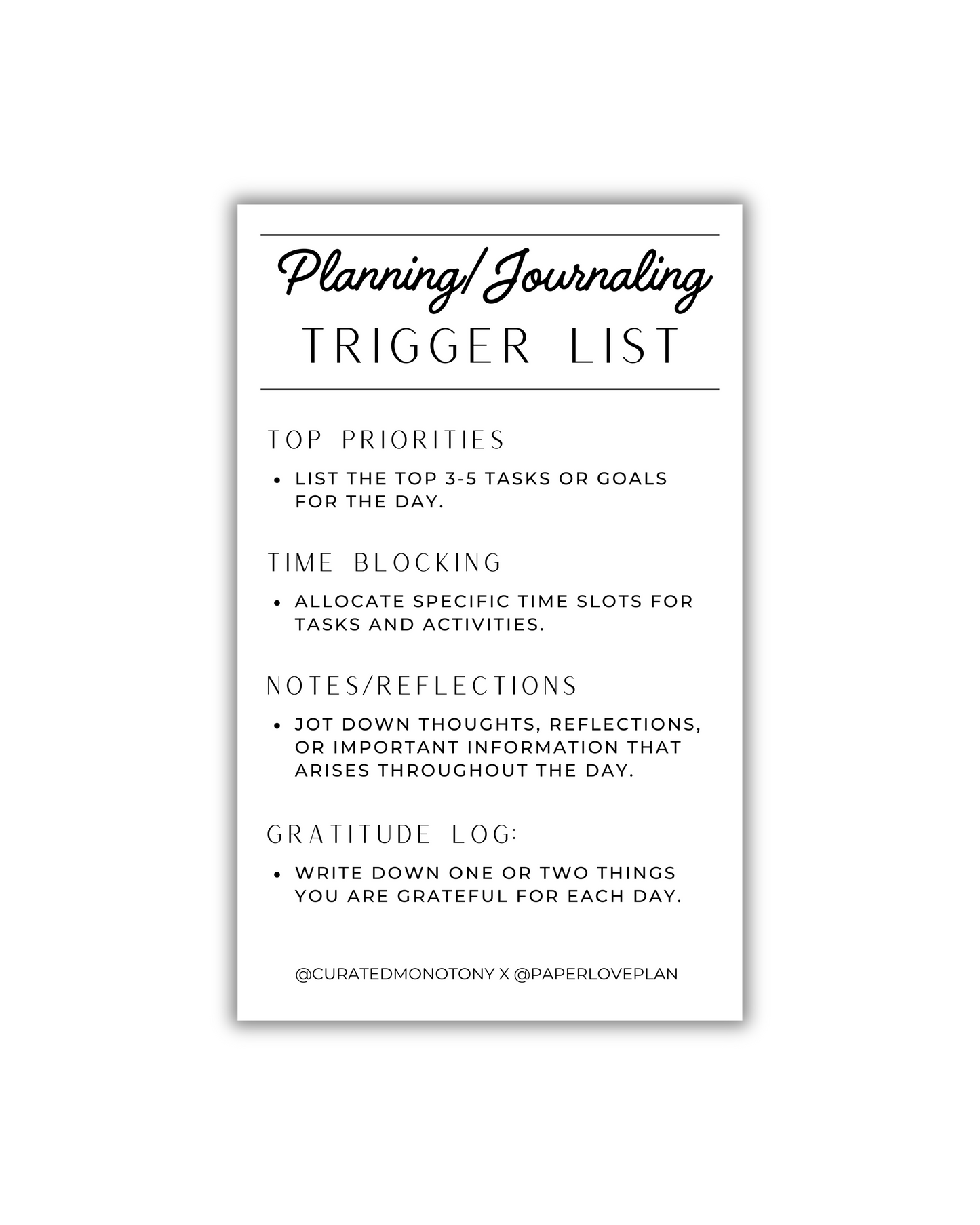 CM X PAPERLOVEPLAN Printable Trigger List Card