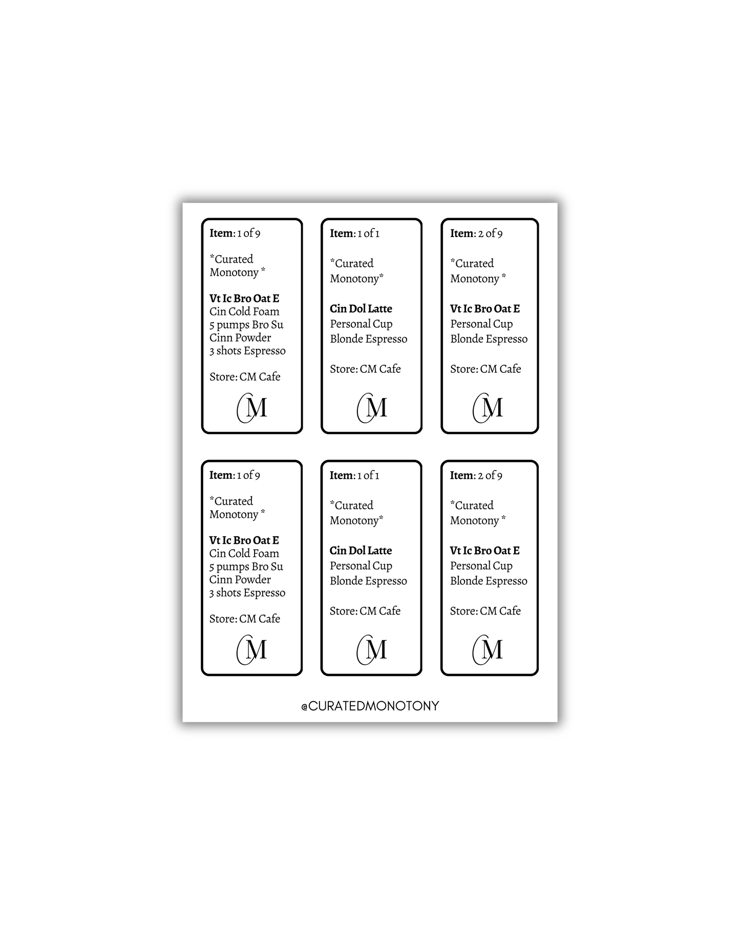 Printable CM Cafe Coffee Label Stickers