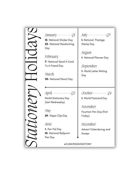 Printable Stationery Calendar Journaling Card