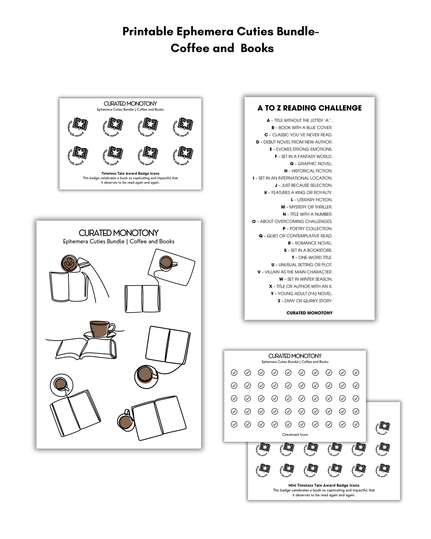 Printable Ephemera Cuties Bundle- Coffee and  Books