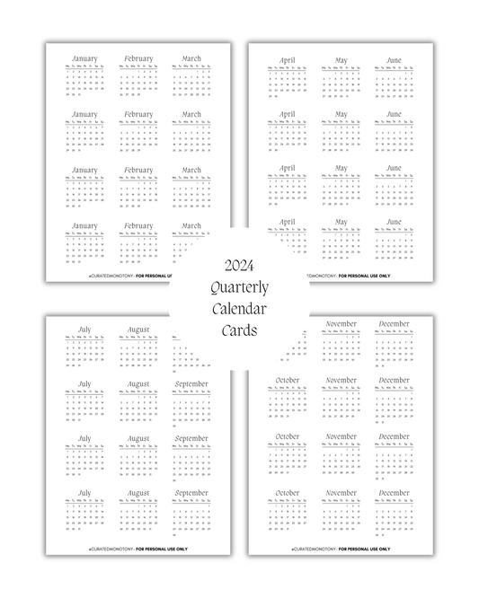 Printable 2024 Quarterly Calendar Cards