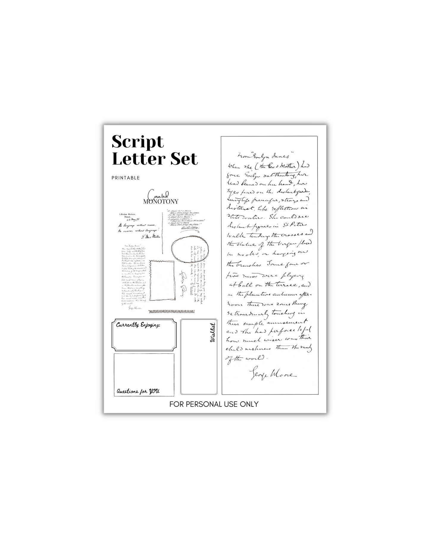 Printable Scripts Letter Set